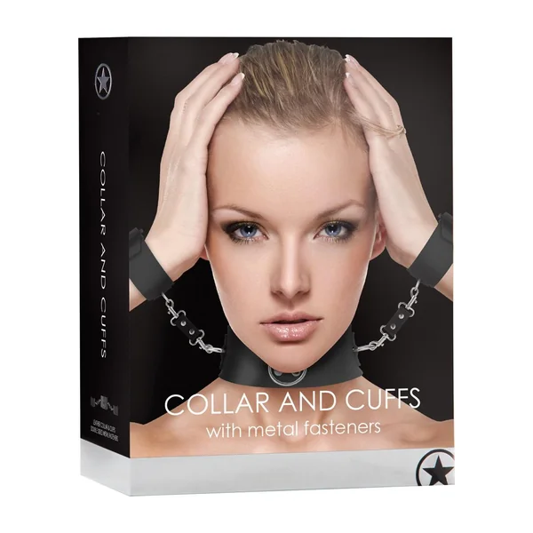 Ouch! Leather Collar And Cuffs With Metal Fasteners Black