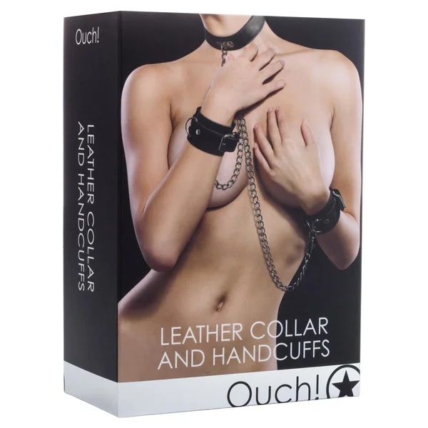 Ouch! Leather Collar And Handcuffs Black