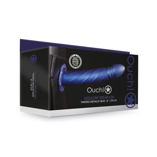 Ouch! Twisted 8 in. Hollow Strap-On Metallic Blue