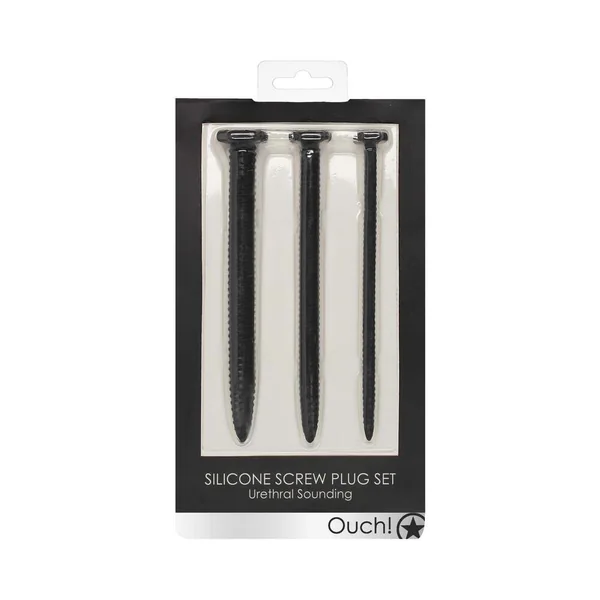 Ouch! Urethral Sounding - Silicone Screw Plug Set - Black