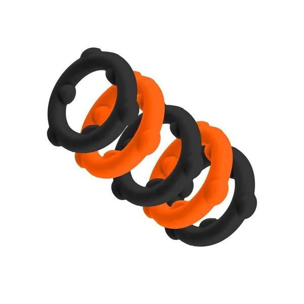 Oxballs Gearheads Silicone Spinner Cock Rings (5 Pack) – Orange/Black