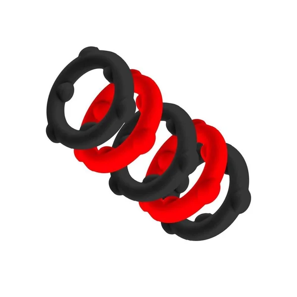 Oxballs Gearheads Silicone Spinner Cock Rings (5 Pack) – Red/Black