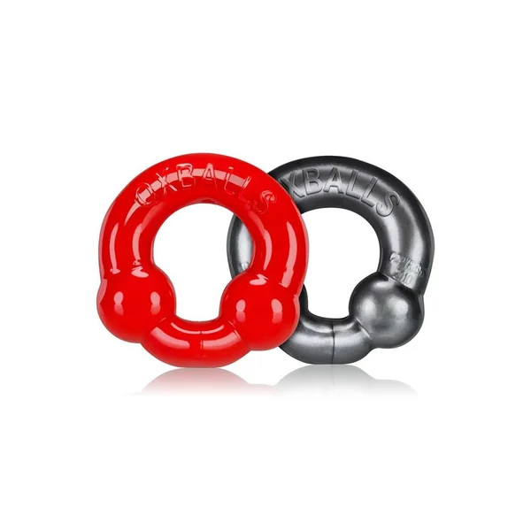 Oxballs Ultraballs Cockring Red And Steel 2 Each Per Pack