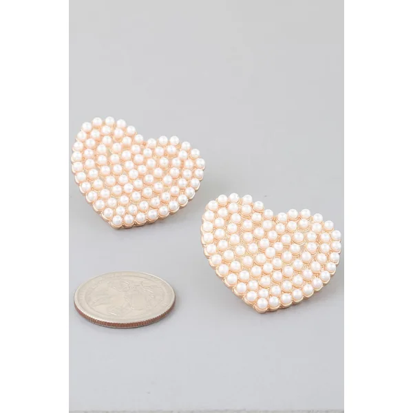 Pearled Heart Stud Earrings