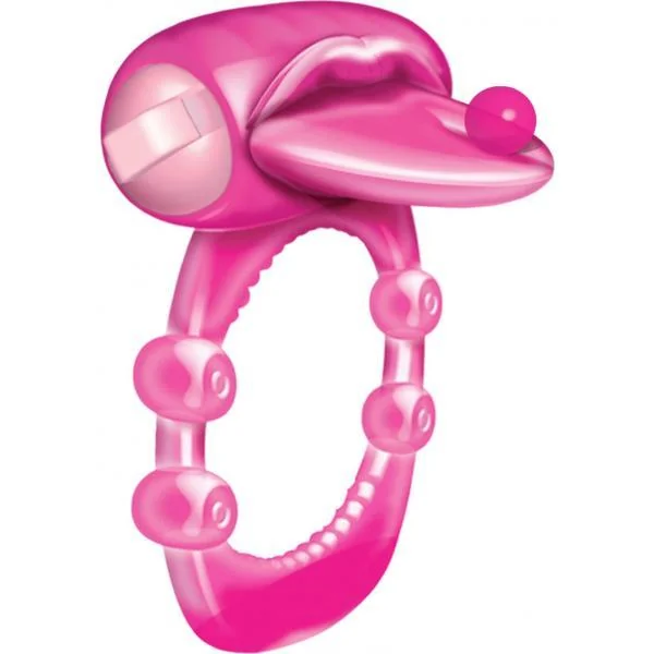 Pierced Tongue Vibrating Silicone Cock Ring Waterproof Magenta