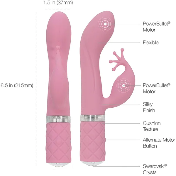Pillow Talk KinkySilicone Rabbit Vibrator USB Rechargeable With Swarovski Crystal