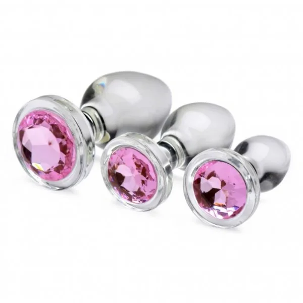 Pink Crystal Gem Glass Anal Plug Set