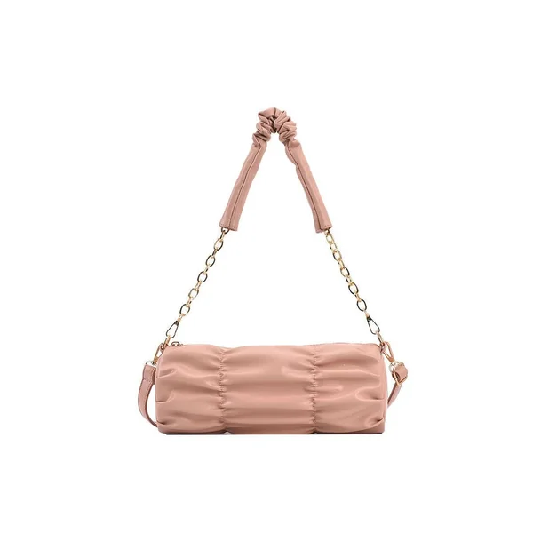 Pink Gold Chain Straps Ruched Handbag