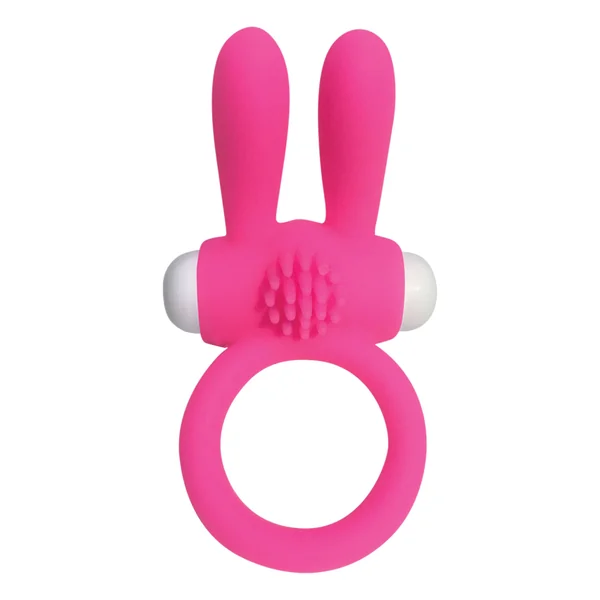 Pink Neon Rabbit Vibrating Cock Ring for Couples Intimacy