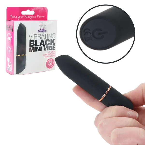 Pink Pussycat Vibrating Mini Vibe USB Rechargeable Bullet Vibrator Black