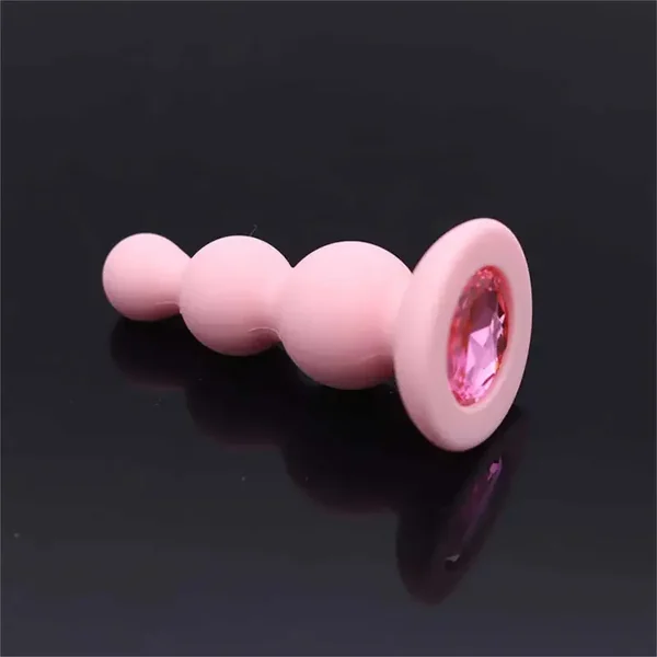 Pink Silicone Anal Plug With Gem Base Smooth Curved Design Butt Plug