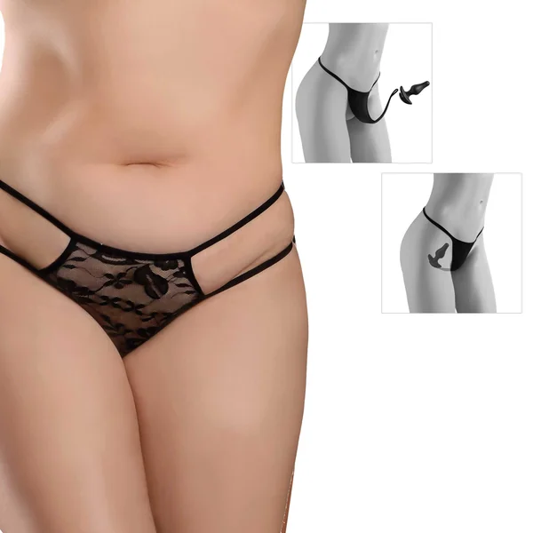 Pipedream - Hookup Panties - Crotchless Pleasure Panties with Clitoral Beads & Attachable Butt Plug - Size XL-XXL