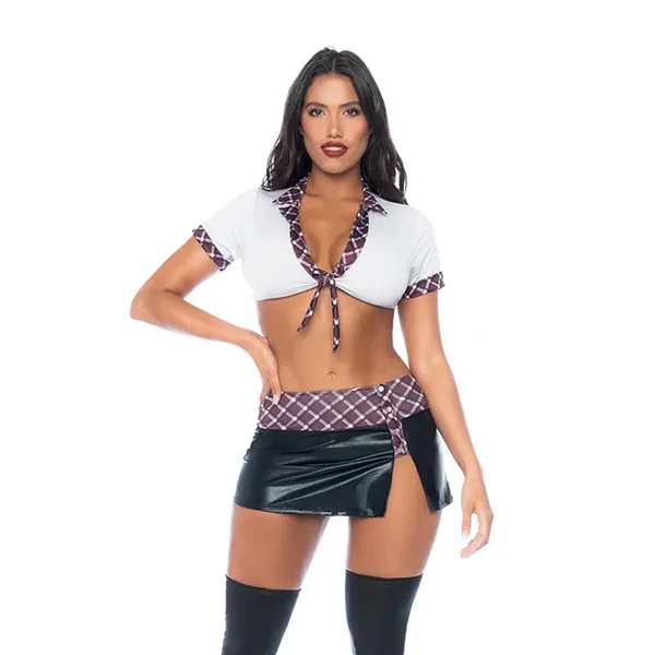 Plaid Wet Look School Girl Set