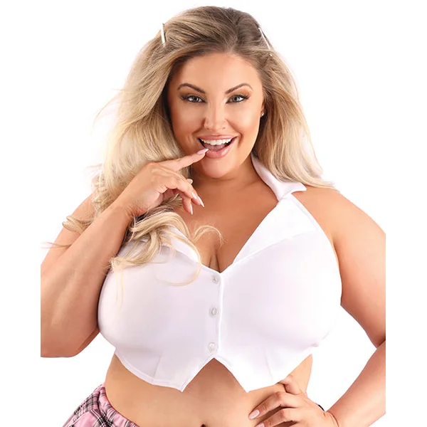 Play Schoolgirl Collared Button Down Halter Top White QN