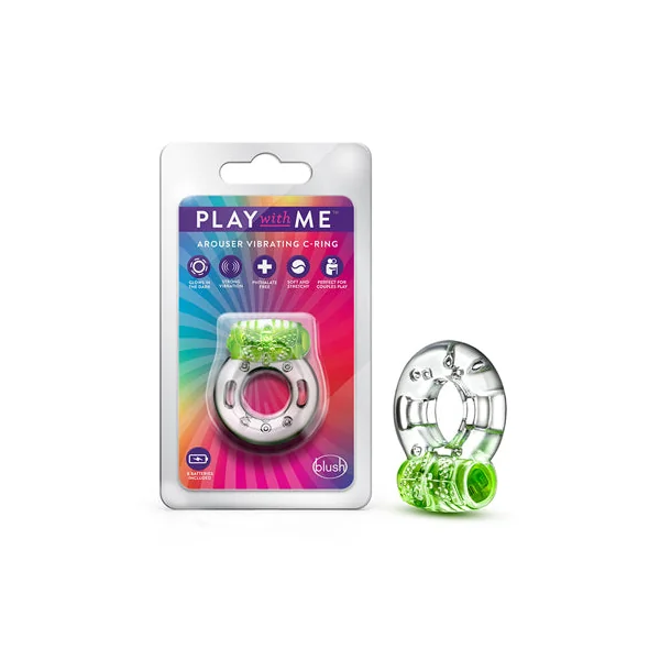 Play With Me Arouser Vibrating C-Ring - Green - Pink