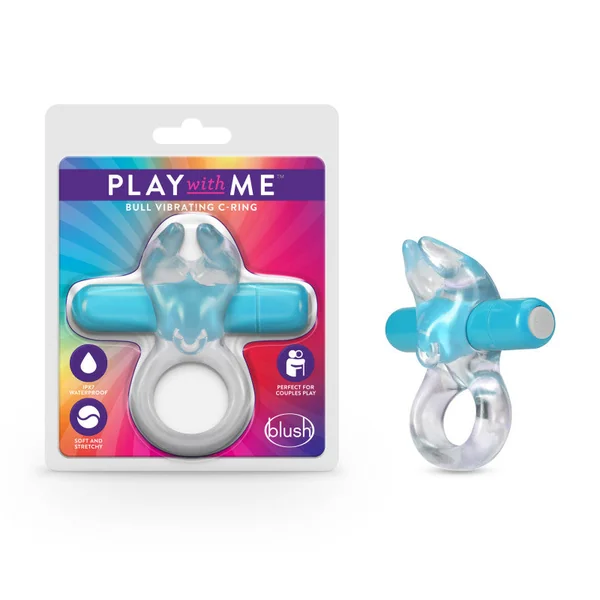 Play With Me Bull Vibrating Cock Ring Blue for Pleasure