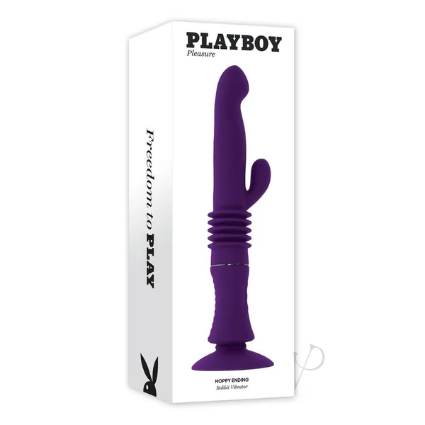 Playboy Happy Ending Rechargeable Silicone Thrusting Rabbit Vibrator - Purple