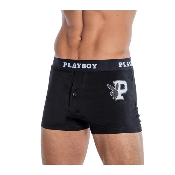 Playboy Mens Varsity Boxer Briefs – Black/White – 2XLarge