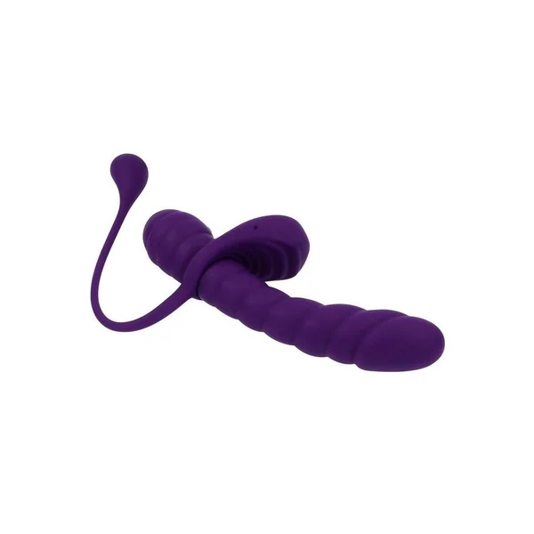 Playboy Twisted Playground Rechargeable Silicone Dual Vibrator with Detachable C-Ring Anal Tail – Purple