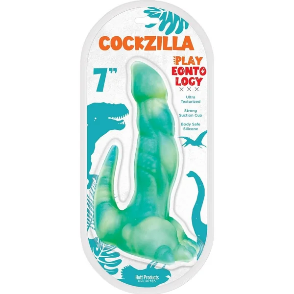 Playeontology Cockzilla Silicone Dildo with Suction Cup 7in – Teal