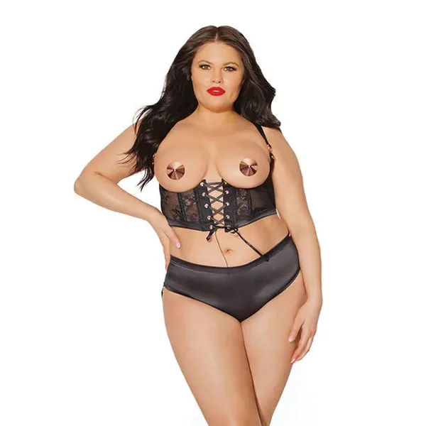 Pleasure Collection Queen Lace Panels Harness and Panty Black