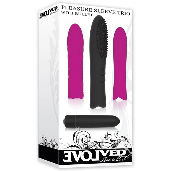 Pleasure Silicone Sleeve Trio with Bullet Kit - Purple and Black
