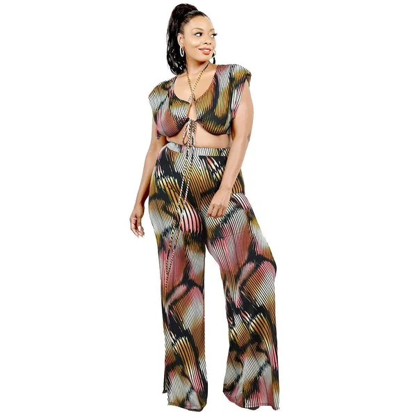 Plus Knitted Color Painting 2 Piece Pants Set