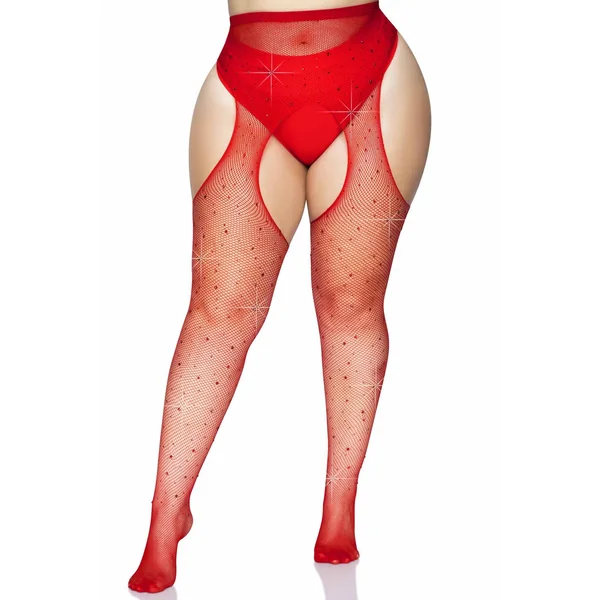 Plus Size Crystalized Fishnet Suspender Pantyhose