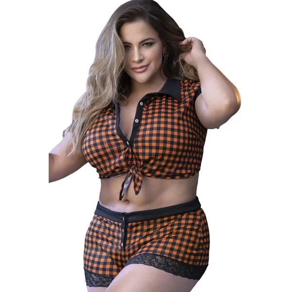 Plus Size Gingham Crop Top and Short Set