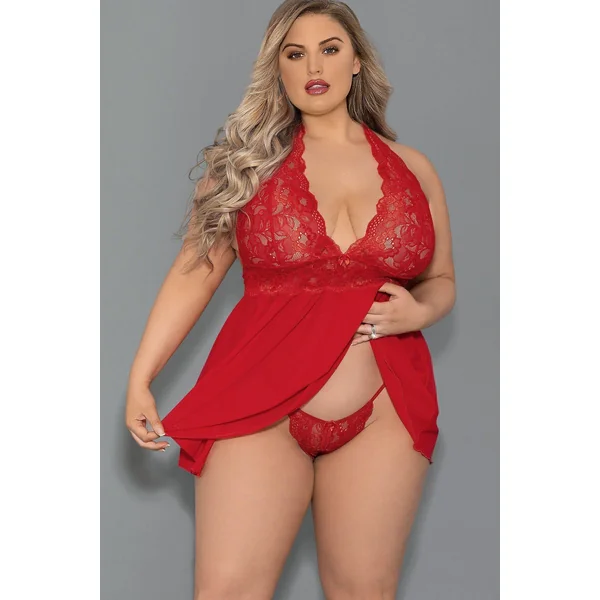 Plus Size Halter Tie Shorty Babydoll