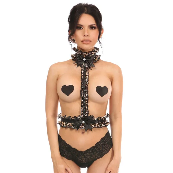 Plus Size Leopard Velvet Single Strap Body Harness