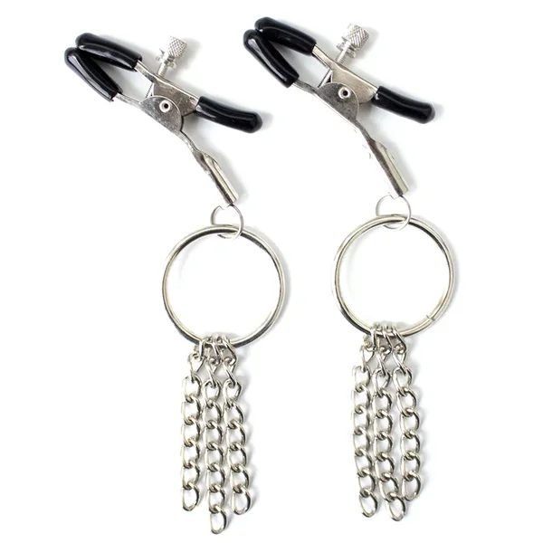 Poison Rose Nipple Clamps With O-Ring & Chain Tassels