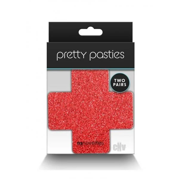 Pretty Pasties Glitter Cross Red/silver 2 Pair