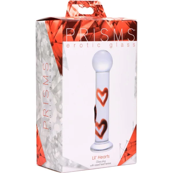 Prisms Lil Hearts Glass Butt Plug With Raised Heart Texture Clear/Red