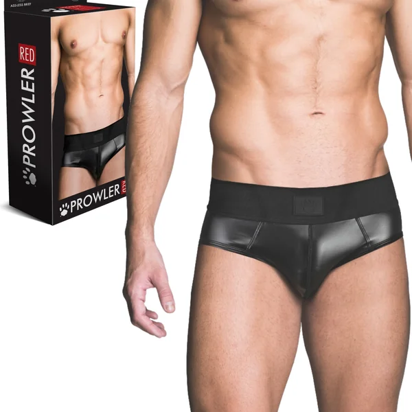 Prowler RED Sexy Clothing Wetlook Ass-less Brief Classic Shiny Underwear Black
