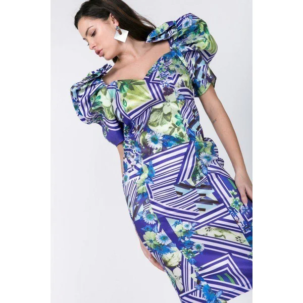 Puff Sleeve Bodycon Print Dress