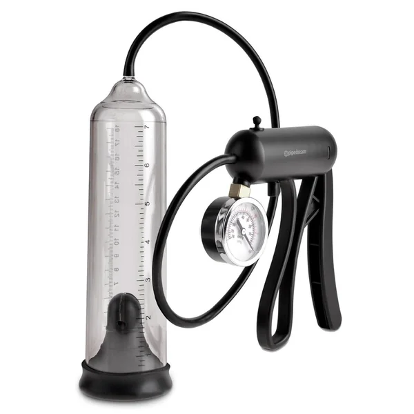 Pump Worx Pro-Gauge Power Penis Pump – Clear and Black
