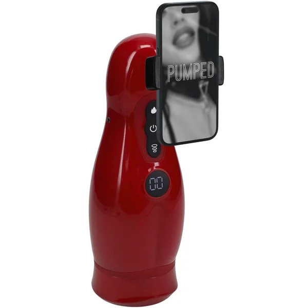 Pumped Virtuo 10 Function Suction Vibration Phone Attachment Rechargeable Masturbator – Metallic Red