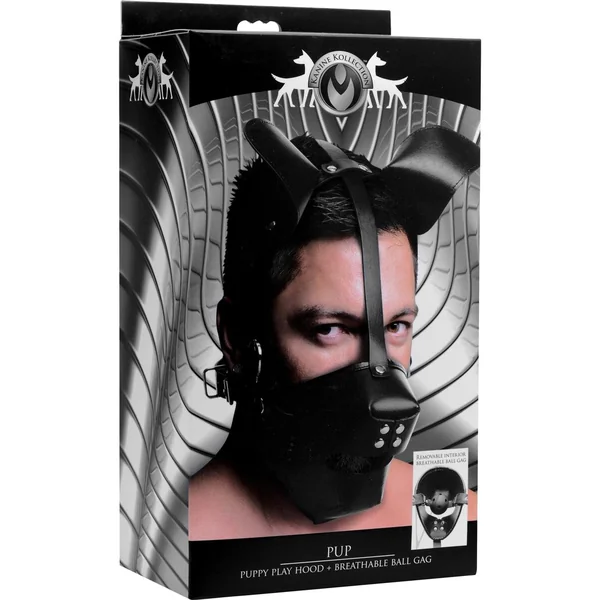 Puppy Play Bondage Sex Hood And Breathable Ball Gag Black Master Series