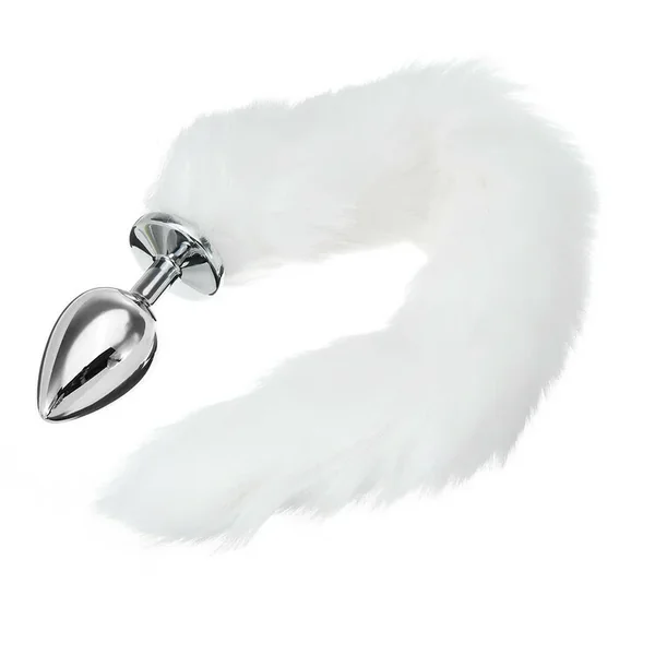 Pure White Fox Feather Tail Metal Anal Toys