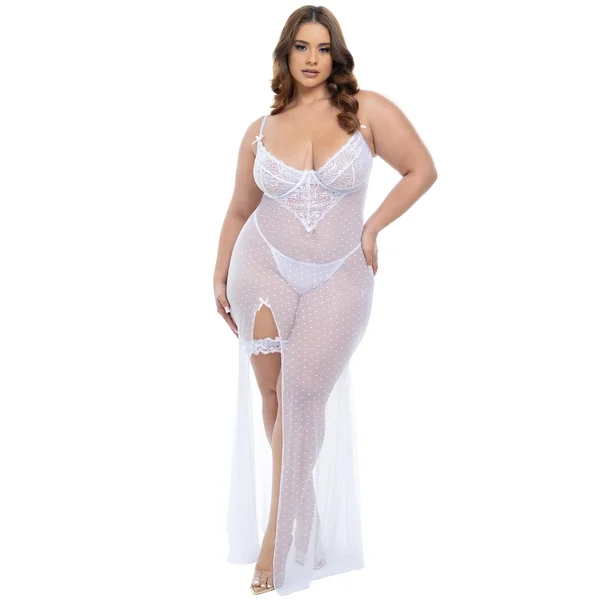 Queen Bridal Livia Sheer Gown & Garter Set White