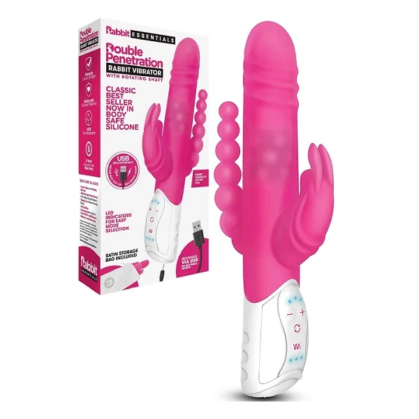 Rabbit Essentials Double Penetration Rabbit Vibrator With Rotating Shaft