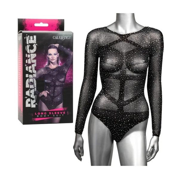 Radiance Long Sleeve Black Mesh Bodysuit – Rhinestone Lingerie