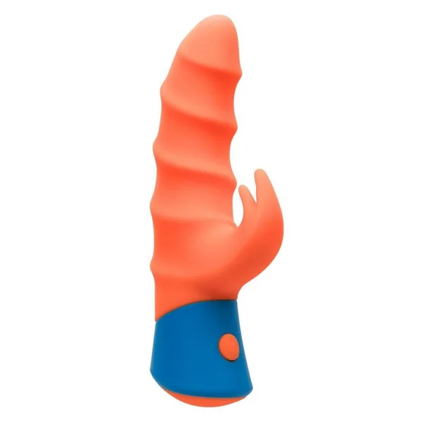 Rave Tickler Rechargeable Silicone Vibrator with Clitoral Stimulator – Orange/Blue