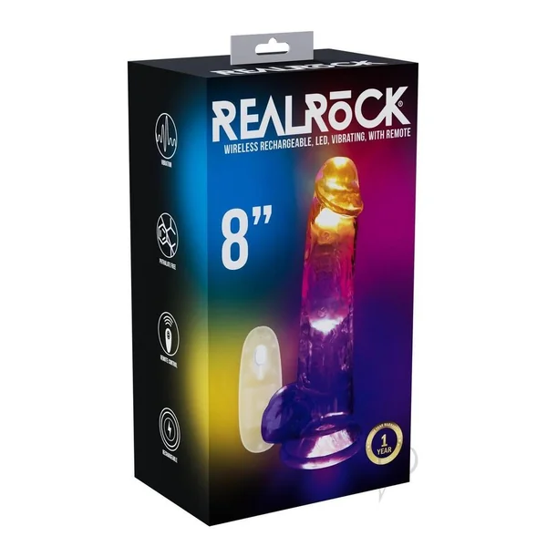 RealRock Rechargeable Dildo with Balls and Remote Control 8in - Clear