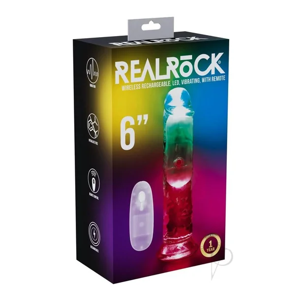 RealRock Rechargeable Dildo with Remote Control 6in - Clear