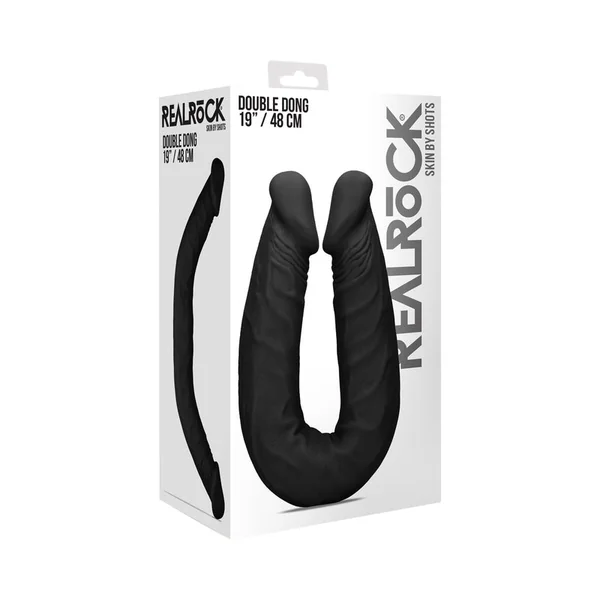 RealRock Skin Double Dong 18 in. Flexible Dual-Ended Dildo Black