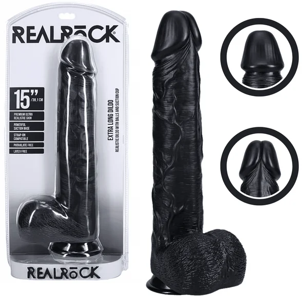 RealRock Suction Cup Dong 15-inch Extra Long Realistic Dildo with Balls