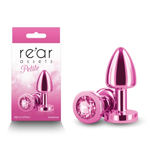 Rear Assets Petite 6 Centimeter Metal Butt Plug with Round Gem Base in Pink
