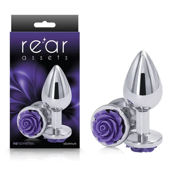 Rear Assets Rose Medium 8.9 cm Metal Butt Plug with Purple Base
